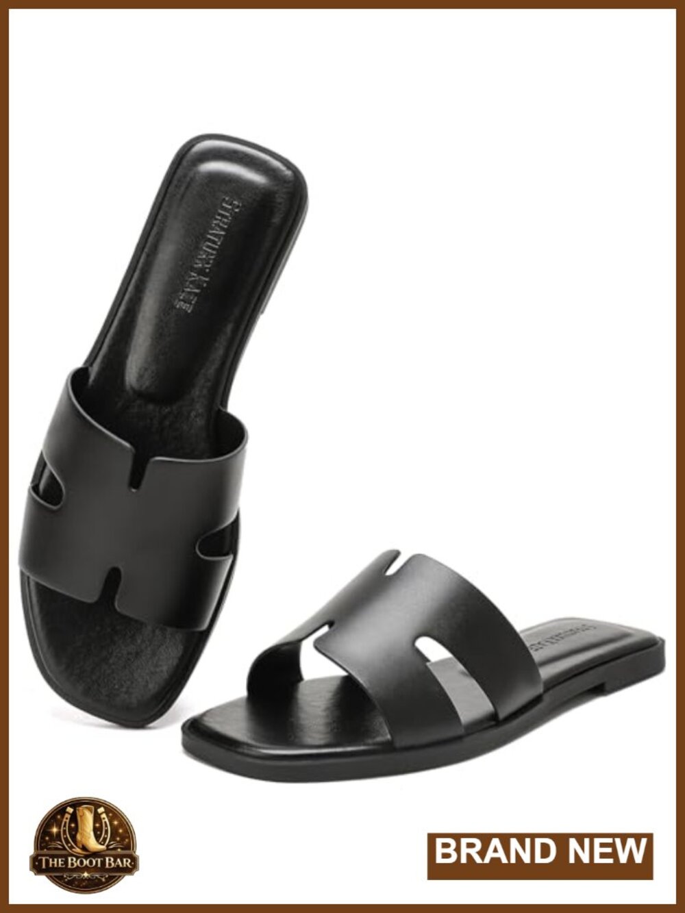 Faux Leather Open Toe Flat Slide Sandals Slip On Comfort